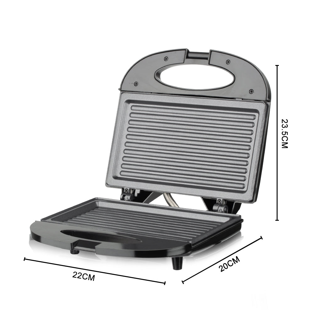 Afmetingen van de RAF Sandwichmaker - Tosti IJzer met antiaanbak grillplaten, weergegeven met lengte- en breedteafmetingen van 23,5 cm hoogte, 22 cm breedte en 20 cm diepte. Compact ontwerp geschikt voor kleine keukens