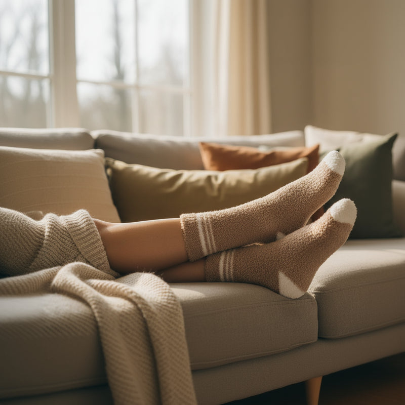 Flauschige Damensocken – Beige/Weiß