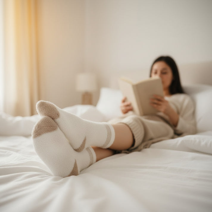 Flauschige Damensocken – Beige/Weiß