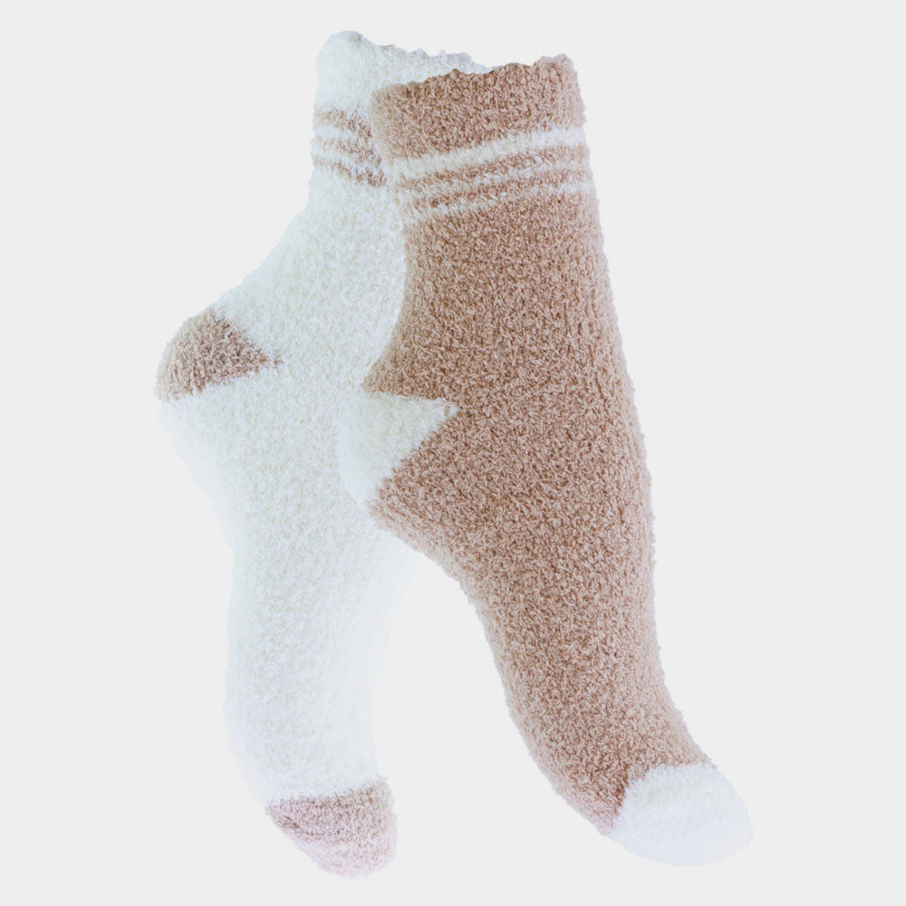 Flauschige Damensocken – Beige/Weiß