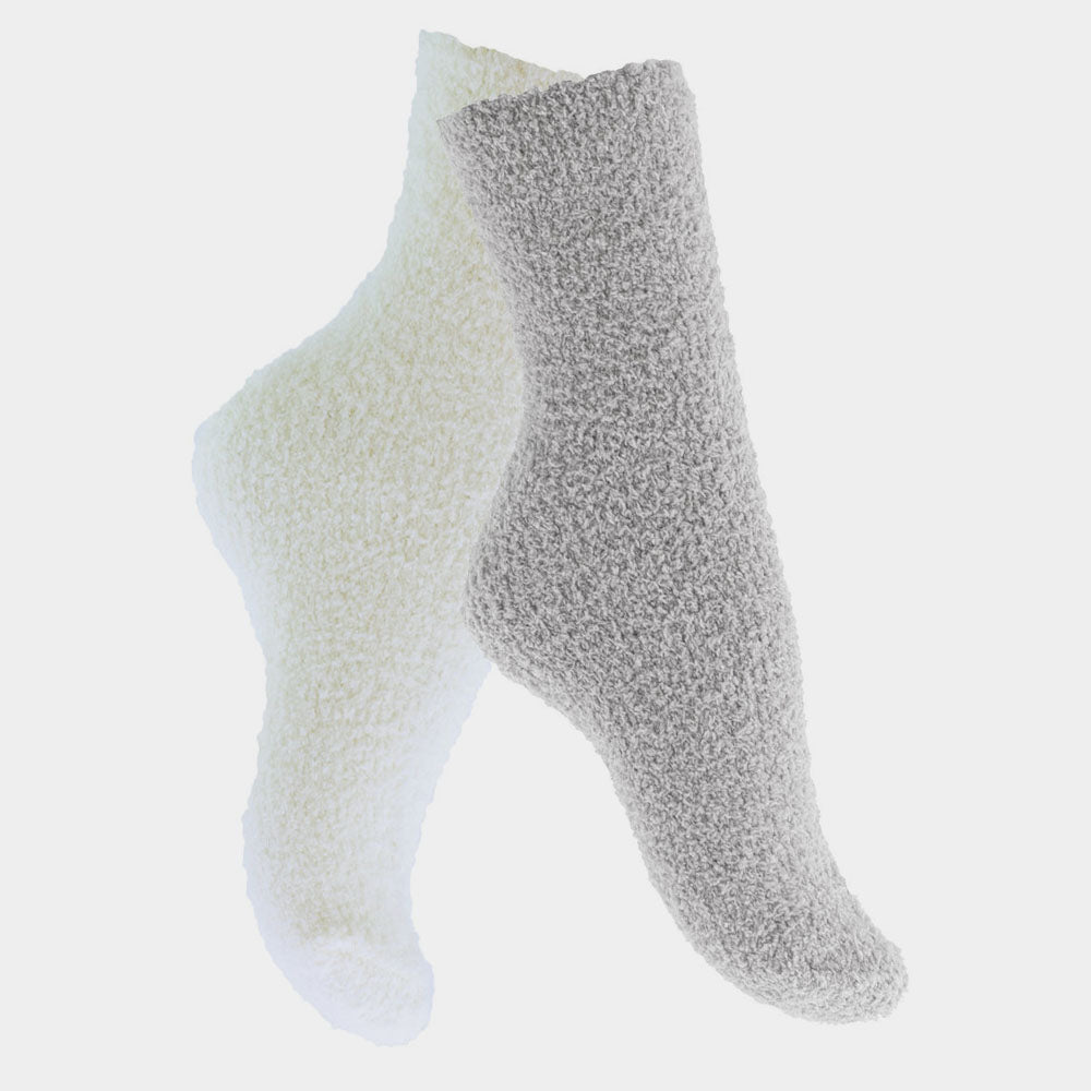 Flauschige Damensocken – Grau/Weiß