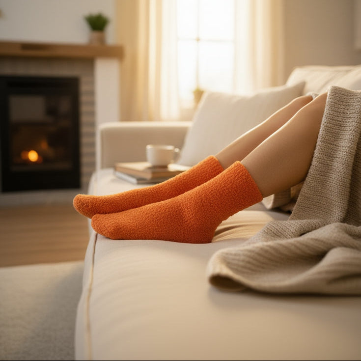 Flauschige Damensocken – Orange/Lila