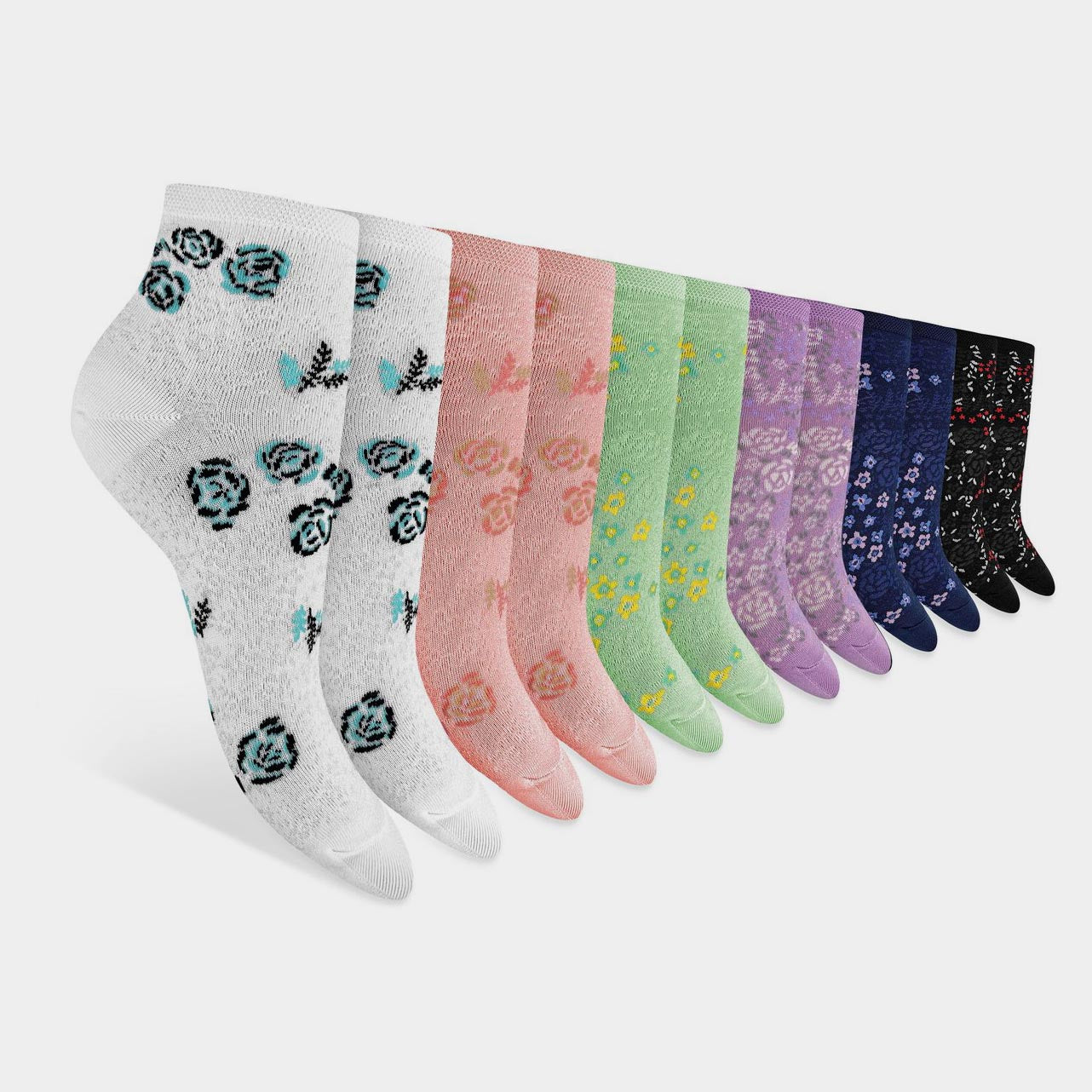 Dames Quartersokken - 12 paar - Bloemen Print