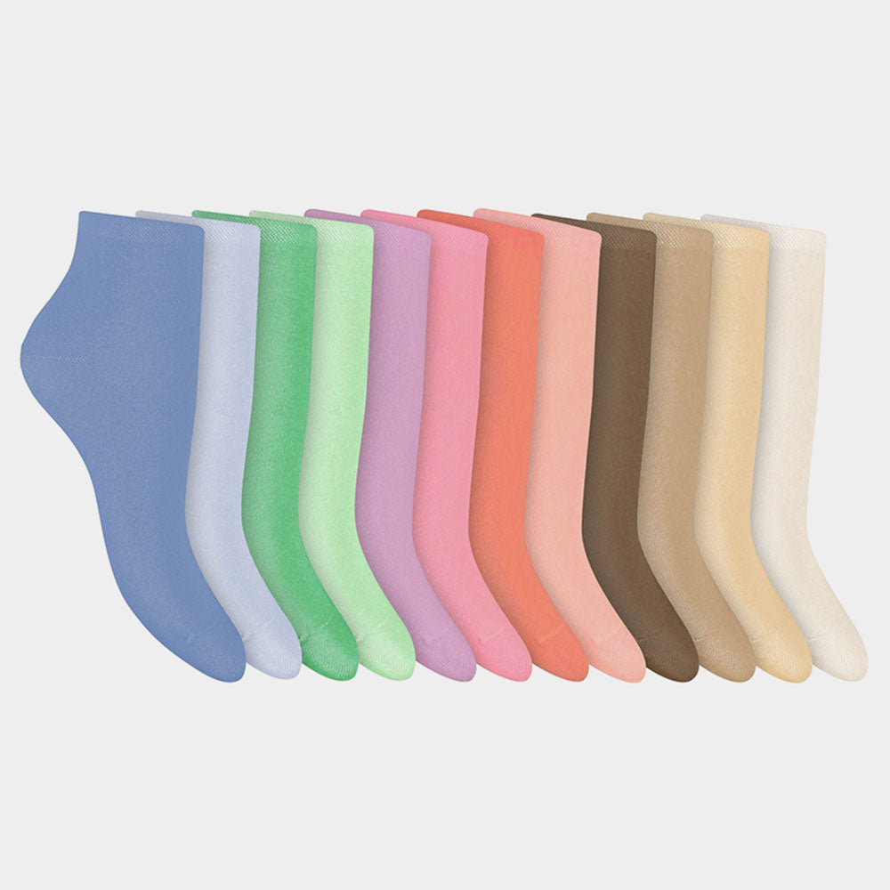 Calcetines quarter con diseño de rombos para mujer – Pack de 12 pares – Tonos pastel