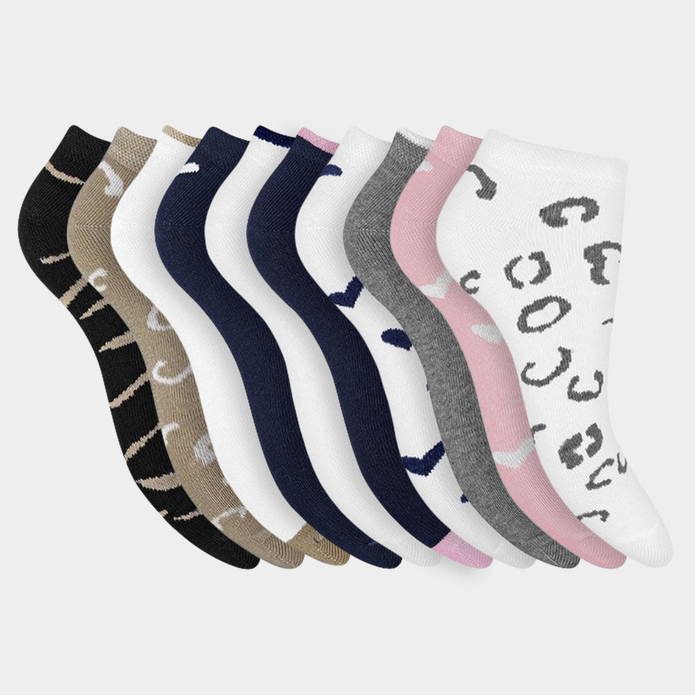 Damen-Knöchelsocken – 10 Paar – Tiermuster