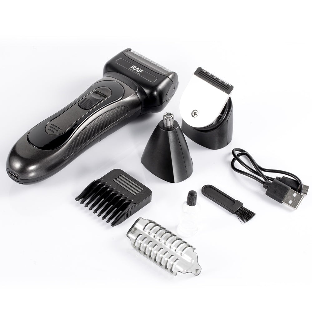 Professionele 3-in-1 oplaadbare haartrimmer voor mannen met 8600 RPM-motor, inclusief accessoires zoals T-blade, micro shaver, neushaartrimmer, schoonmaakborstel en USB-kabel