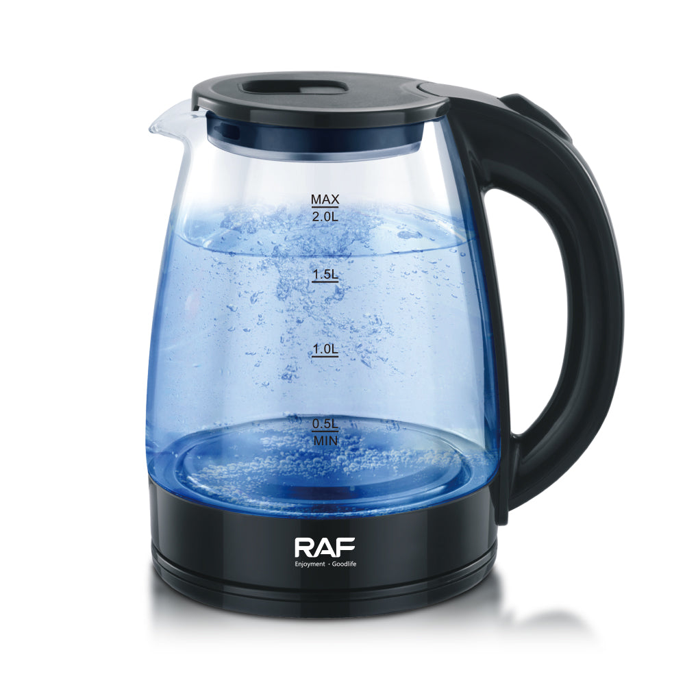 RAF Elektrische Glazen Waterkoker van 2 liter met blauwe LED-verlichting en een vermogen van 1500W, hittebestendig glazen ontwerp met 360° draaibare voet