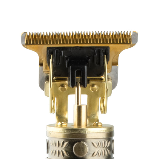 Detailfoto van het kopstuk van de RAF Professionele Elektrische Tondeuse, met een close-up van de scherpe bladen en precisieafwerking, die de kwaliteit en efficiëntie van de tondeuse benadrukken.