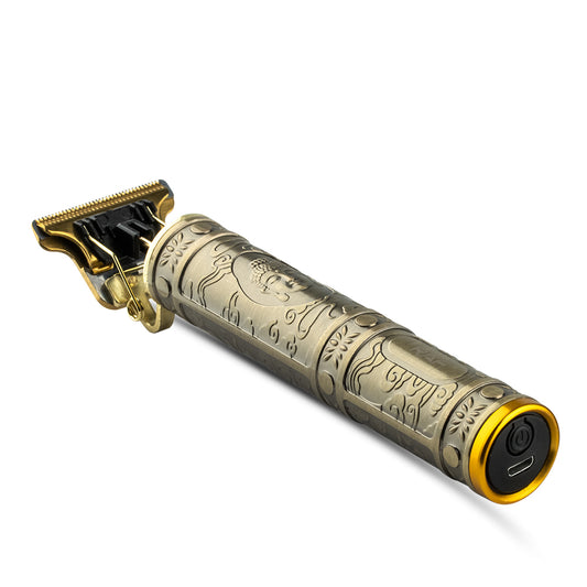 Platgelegde RAF Professionele Elektrische Tondeuse, die het stijlvolle ontwerp en de hoogwaardige afwerking benadrukt, ideaal voor kappers en thuiskappers die streven naar precisie en kwaliteit.