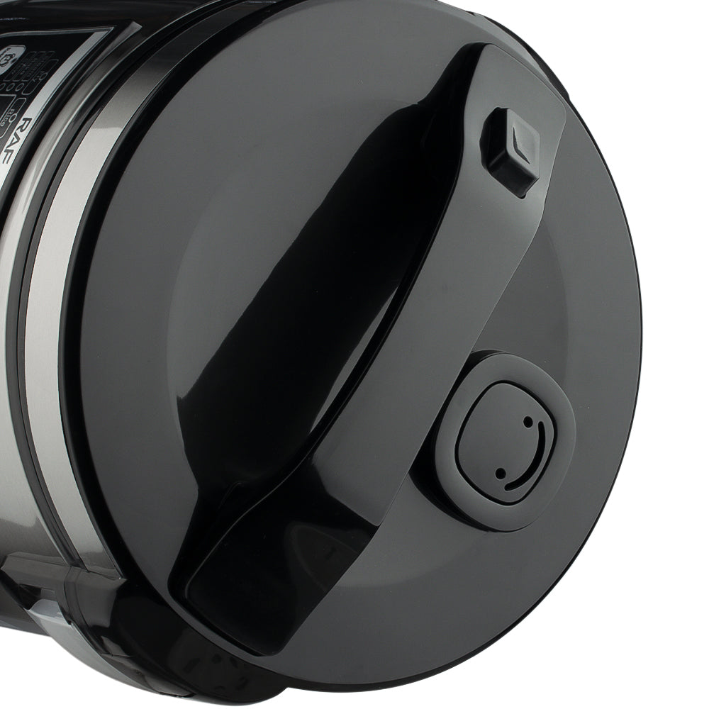 Bovenaanzicht van de RAF Rijstkoker - 5L met stevige zwarte handgreep en ventiel op het deksel